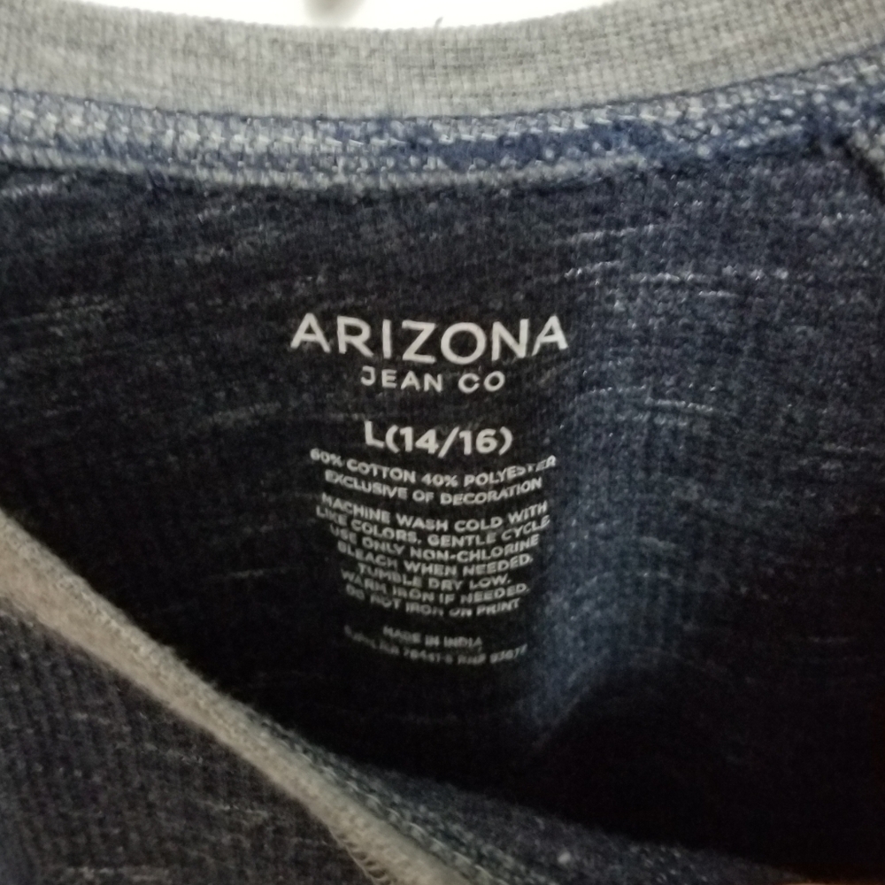 Arizona Jeans Long Sleeve Crew Neck Thermal Knit Shirt Blue Grey Boys Size Large - Picture 3 of 4